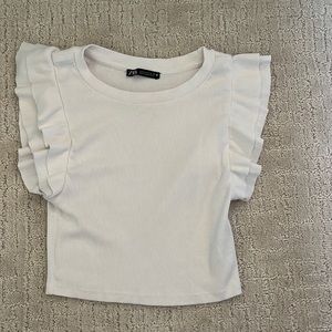 white zara ruffle top